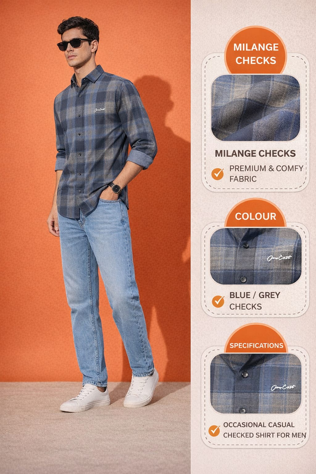Men’s Melange Casual Shirt | Premium Checked Shirt | Occasional Casual Stylish Shirt for Men