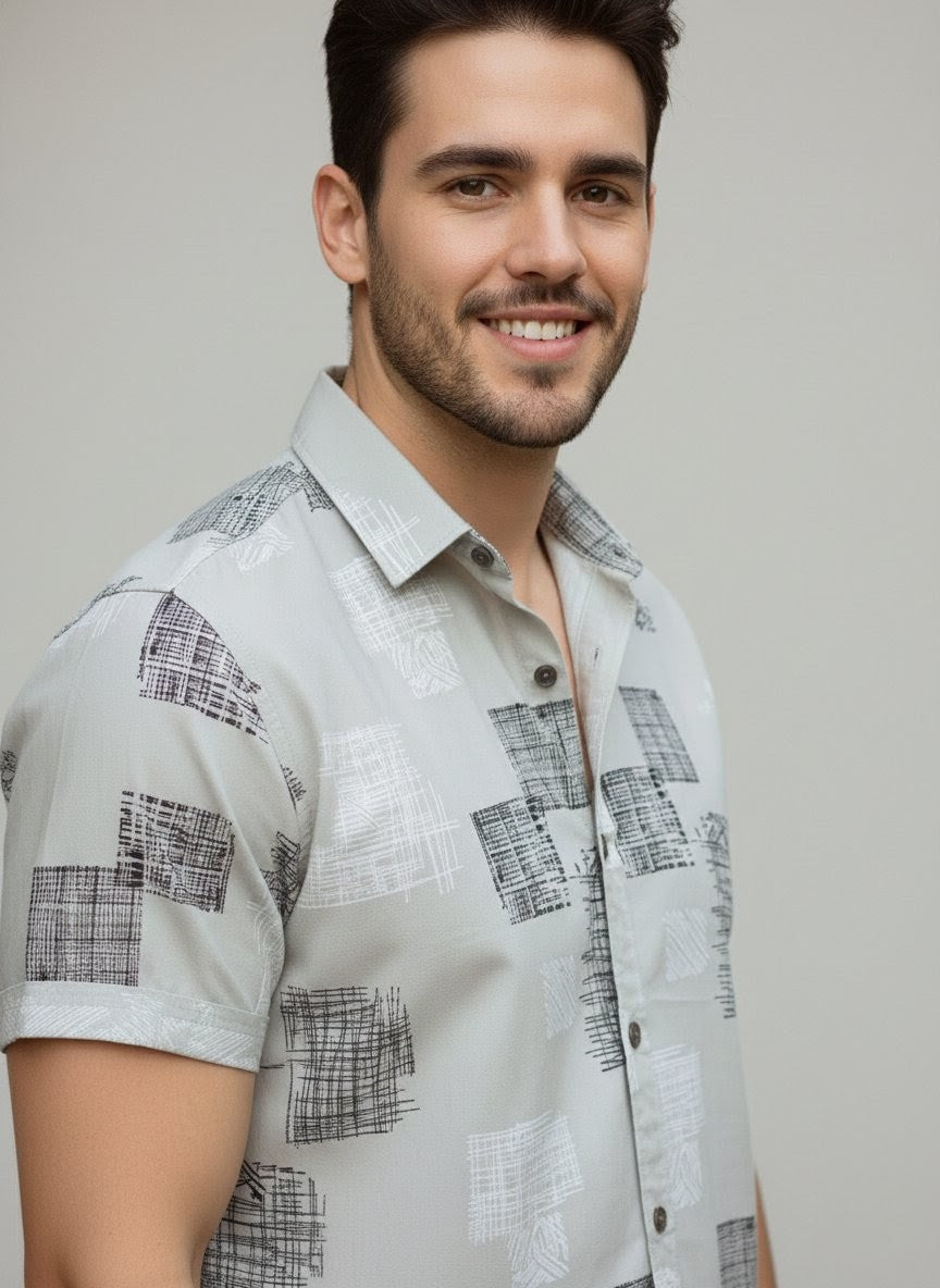 Men's Cartel Men's Premium Rayon Printed Half Sleeve Shirt for Men | Dark Purple Abstract Print Casual Summer Shirt