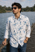 Men's Cartel Cotton White & Blue Printed Shirt | Casual & Occasional Wear