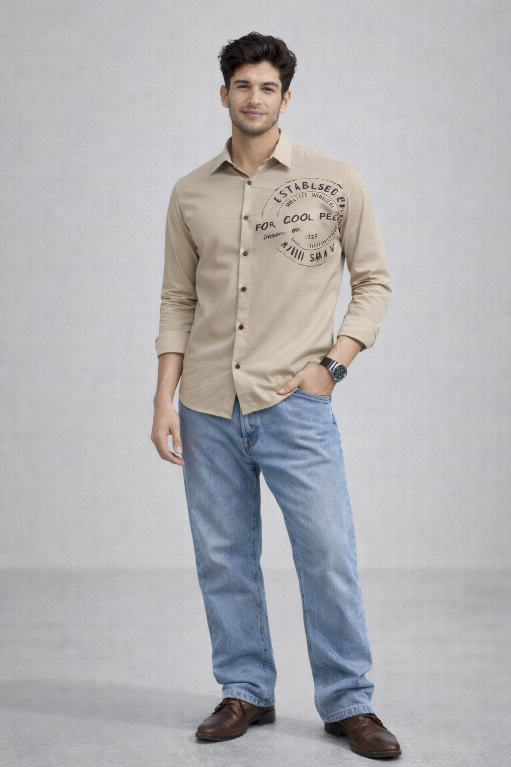 Men's Cartel Premium Lycra Printed Shirt for Men | Stylish Casual Full Sleeve Shirt | Mustard, Beige, Black & Maroon