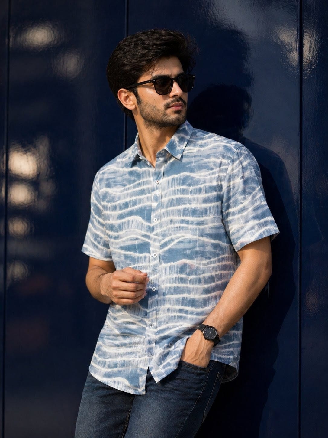 Men’s Melange Shirt | Premium Casual Shirt for Men | Regular Fit Half Sleeve (Blue, Green)