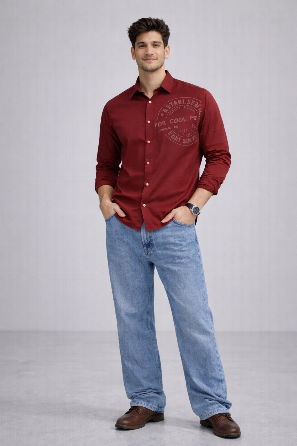 Men's Cartel Premium Lycra Printed Shirt for Men | Stylish Casual Full Sleeve Shirt | Mustard, Beige, Black & Maroon