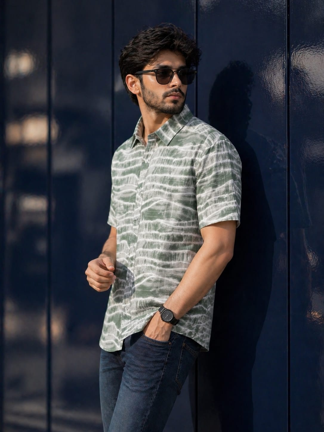 Men’s Melange Shirt | Premium Casual Shirt for Men | Regular Fit Half Sleeve (Blue, Green)