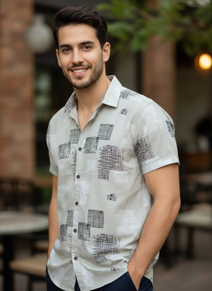 Men's Cartel Men's Premium Rayon Printed Half Sleeve Shirt for Men | Dark Purple Abstract Print Casual Summer Shirt