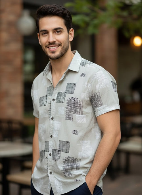Men's Cartel Men's Premium Rayon Printed Half Sleeve Shirt for Men | Dark Purple Abstract Print Casual Summer Shirt