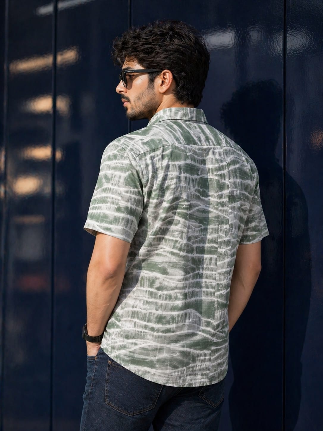 Men’s Melange Shirt | Premium Casual Shirt for Men | Regular Fit Half Sleeve (Blue, Green)