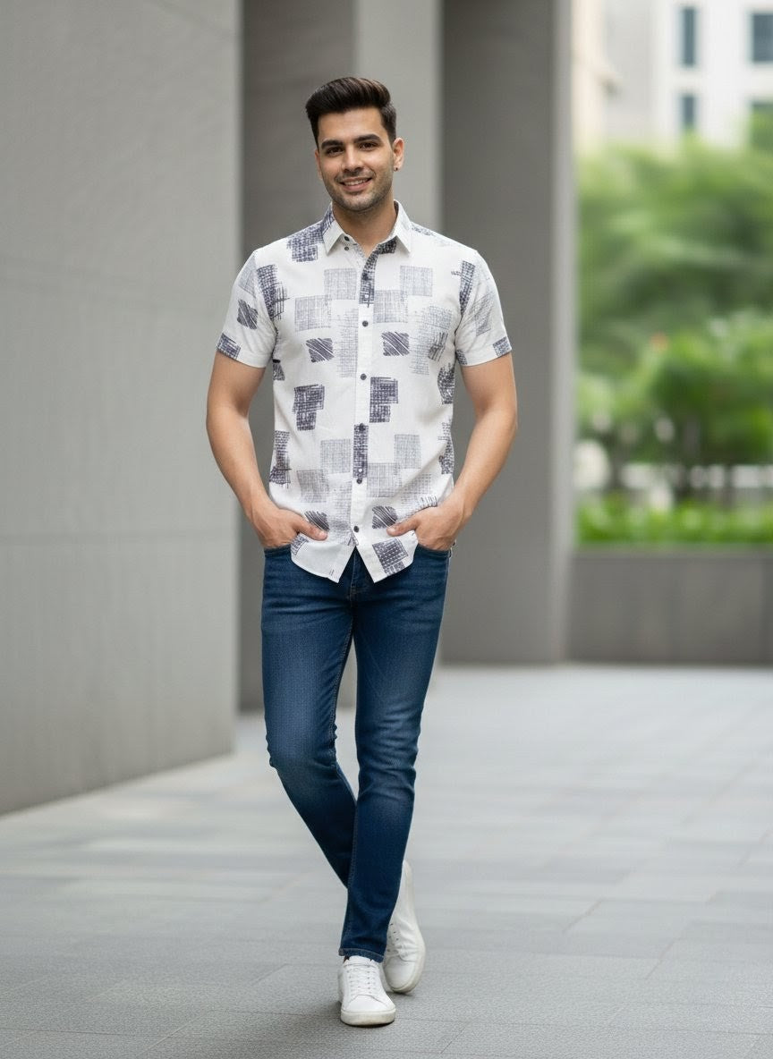 Men's Cartel Men's Premium Rayon Printed Half Sleeve Shirt for Men | Dark Purple Abstract Print Casual Summer Shirt