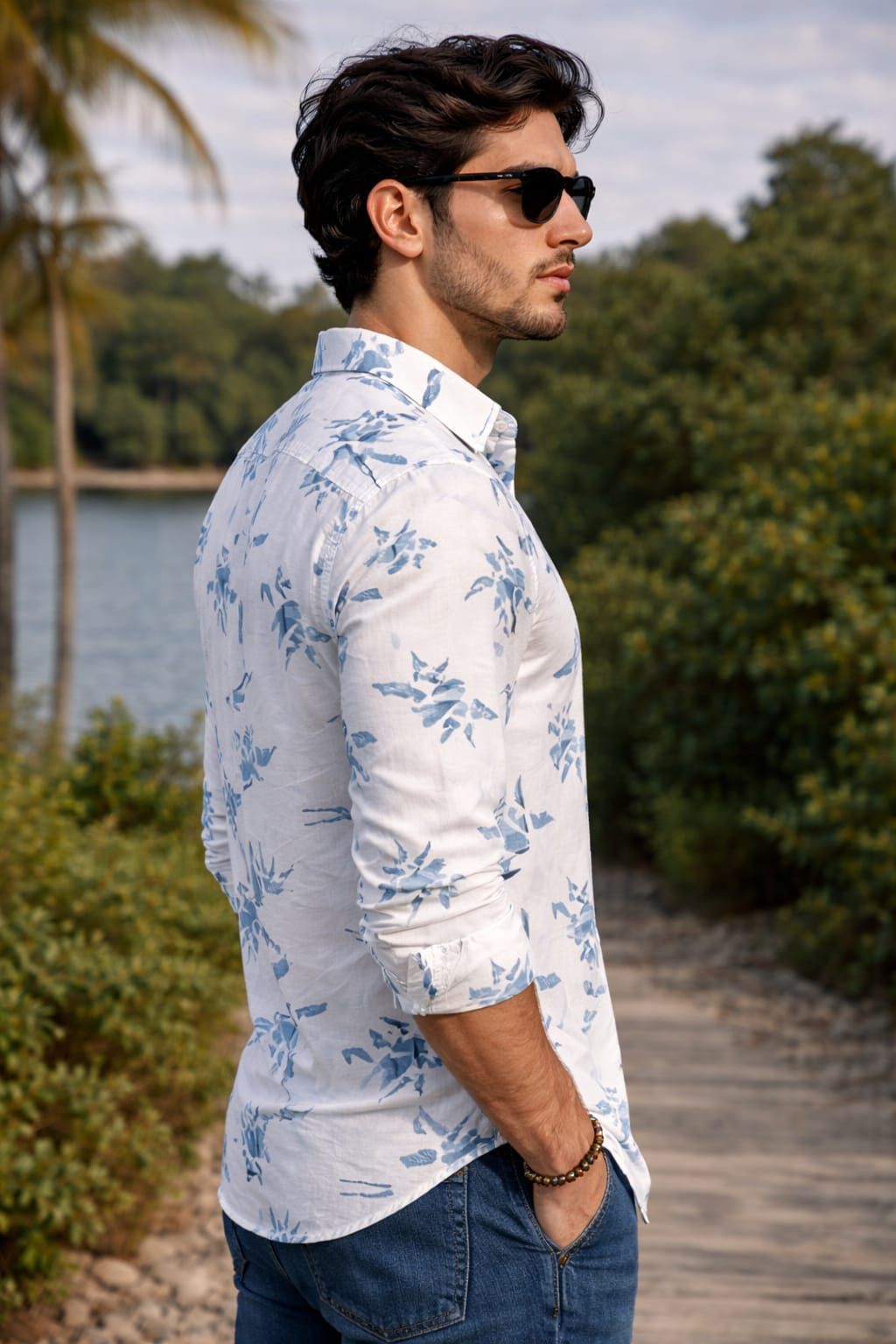 Men's Cartel Cotton White & Blue Printed Shirt | Casual & Occasional Wear