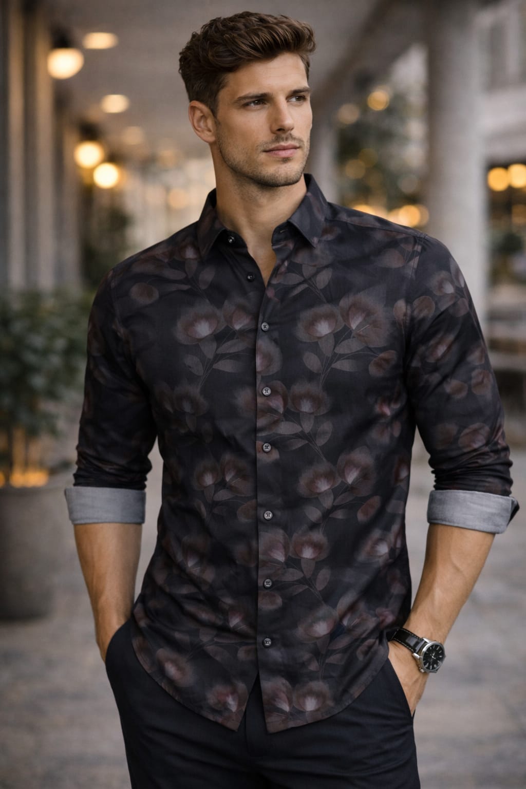 Men's Cartel Premium Black Floral Printed Lycra Shirt for Men | Stretch Fit Casual & Party Wear Shirt