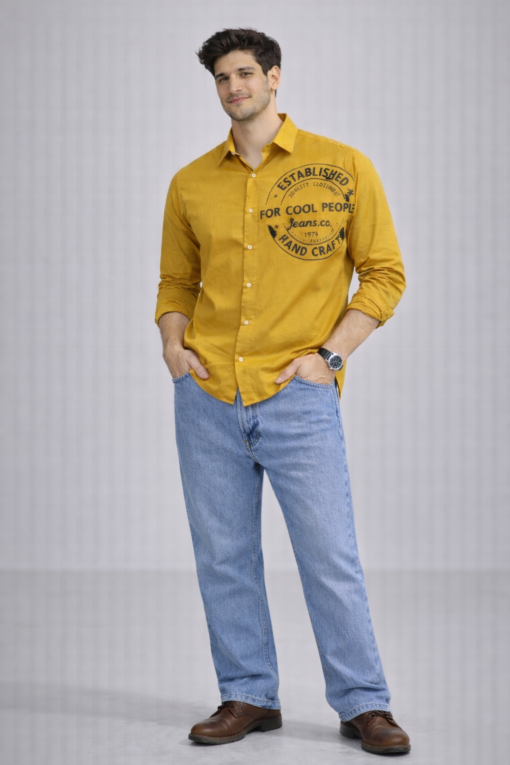 Men's Cartel Premium Lycra Printed Shirt for Men | Stylish Casual Full Sleeve Shirt | Mustard, Beige, Black & Maroon
