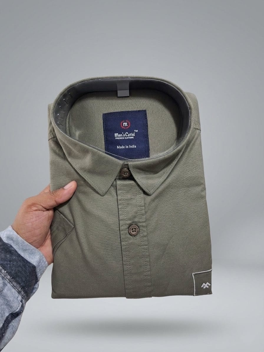 Men’s Lycra Solid Shirt | Premium Stretch Casual Shirt for Men | Regular Fit Half Sleeve (Black, Bottle Green, Olive, Maroon)