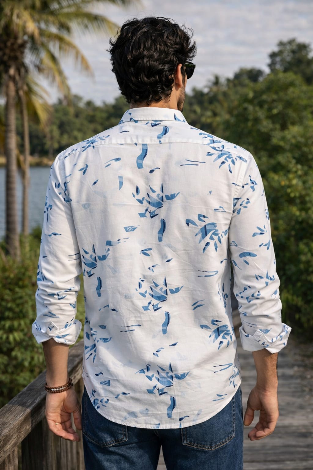 Men's Cartel Cotton White & Blue Printed Shirt | Casual & Occasional Wear