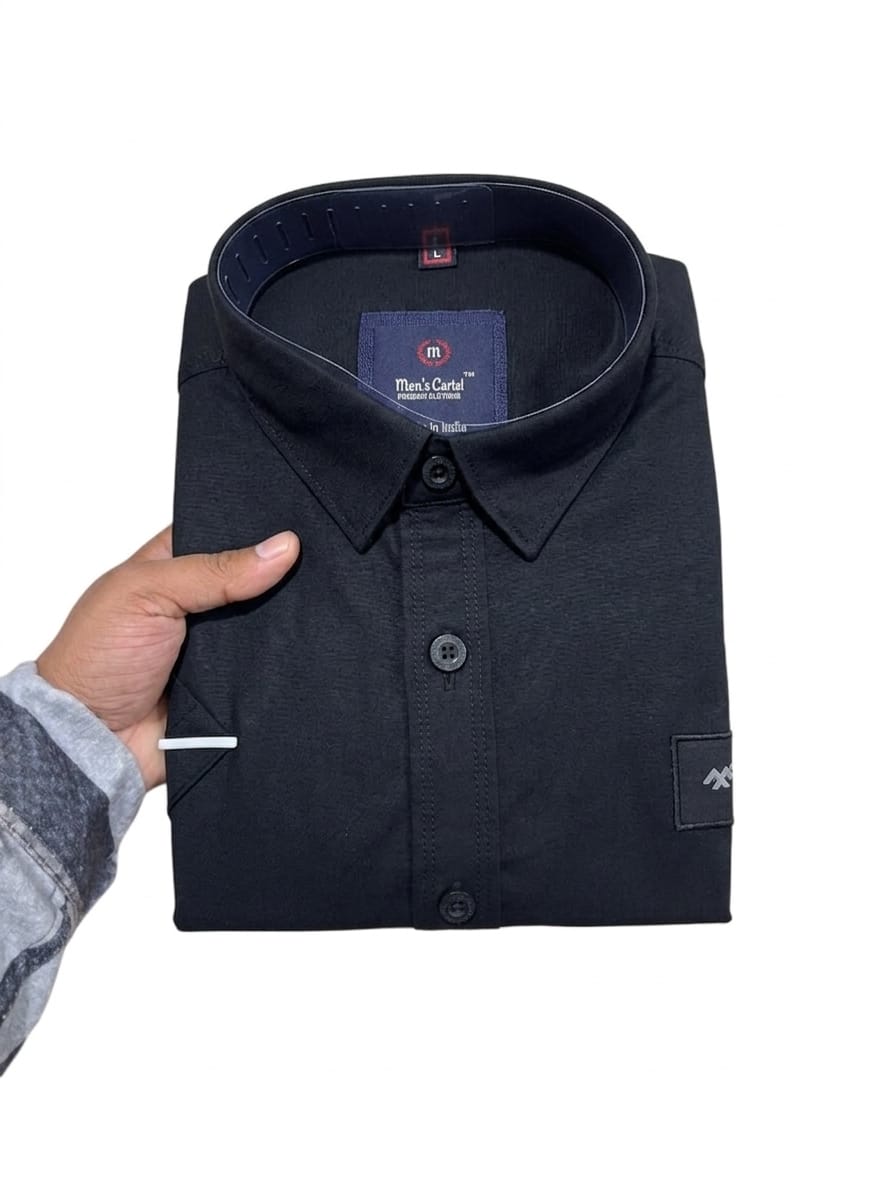 Men’s Lycra Solid Shirt | Premium Stretch Casual Shirt for Men | Regular Fit Half Sleeve (Black, Bottle Green, Olive, Maroon)