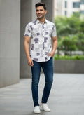 Men's Cartel Men's Premium Rayon Printed Half Sleeve Shirt for Men | Dark Purple Abstract Print Casual Summer Shirt