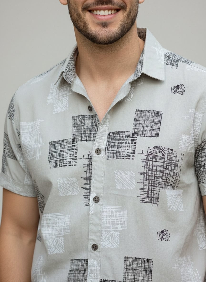 Men's Cartel Men's Premium Rayon Printed Half Sleeve Shirt for Men | Dark Purple Abstract Print Casual Summer Shirt