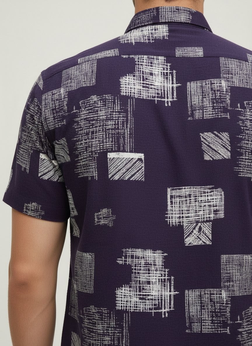 Men's Cartel Men's Premium Rayon Printed Half Sleeve Shirt for Men | Dark Purple Abstract Print Casual Summer Shirt