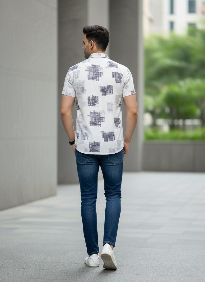 Men's Cartel Men's Premium Rayon Printed Half Sleeve Shirt for Men | Dark Purple Abstract Print Casual Summer Shirt