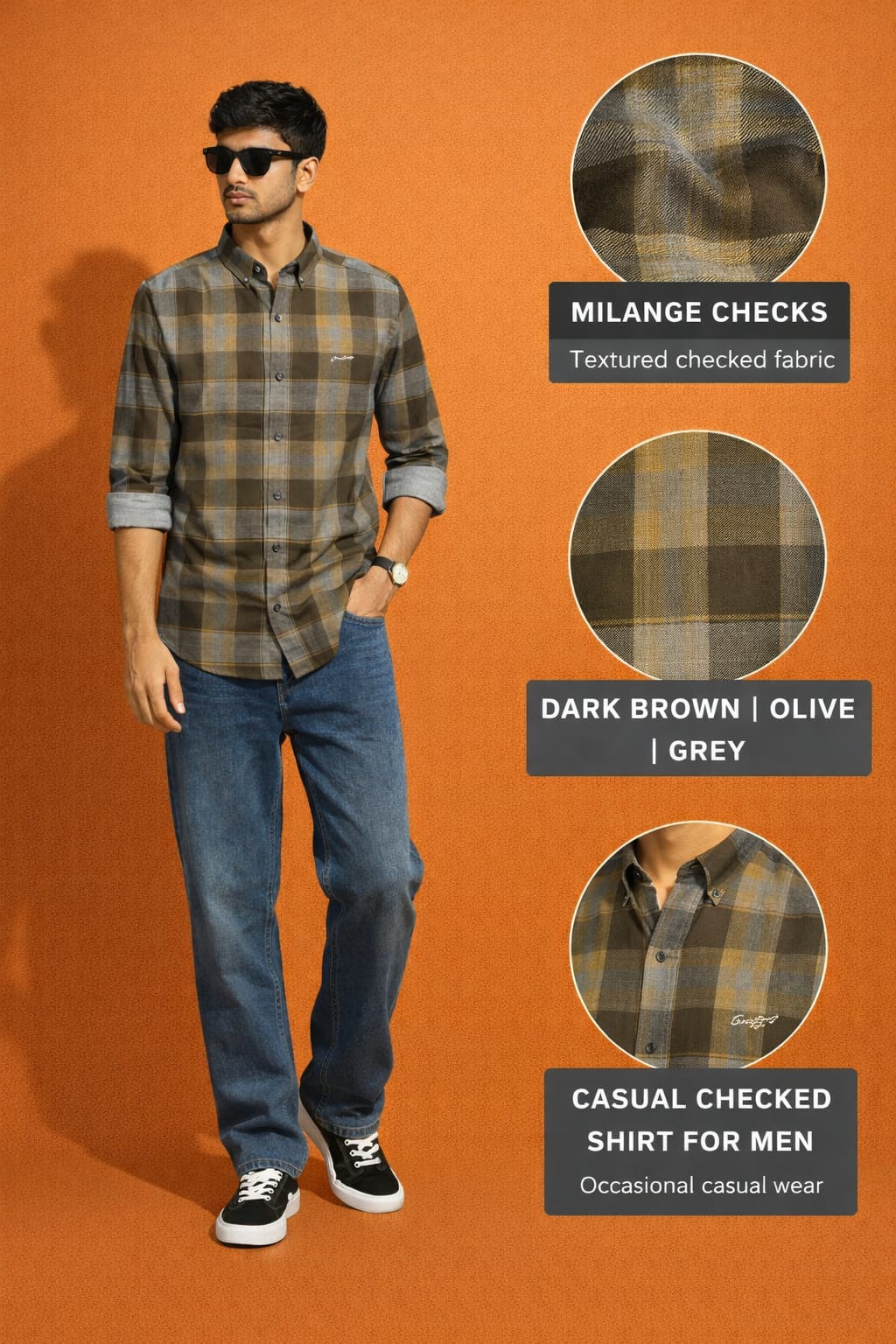 Men’s Melange Casual Shirt | Premium Checked Shirt | Occasional Casual Stylish Shirt for Men